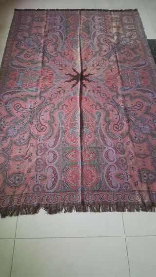 Antique French Paisley Kashmir Square Piano Double Side Shawl Wool Size 90 " By56