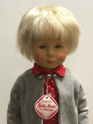 19” Vintage Kathe Kruse Blonde Boy Doll w/ Brown Painted Eyes Made in Germany S 2