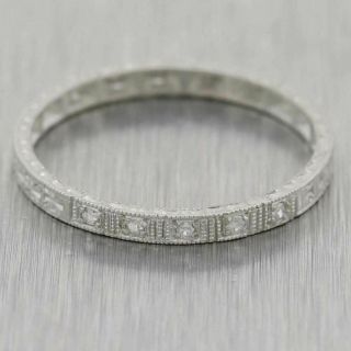 1930s Antique Art Deco Platinum Diamond Thin Engraved Wedding Band Ring