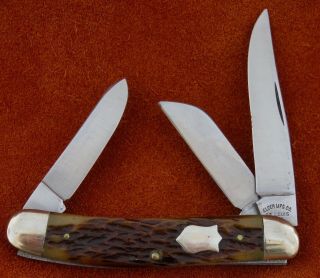 Vintage Antique Folding Pocket Knife Elder Mfg St Louis Bone Stockman 1930s Rare