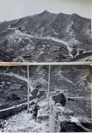1900s China Antique Photo " The Great Wall " Sepia Photo Set Of 2 Dated July 1913