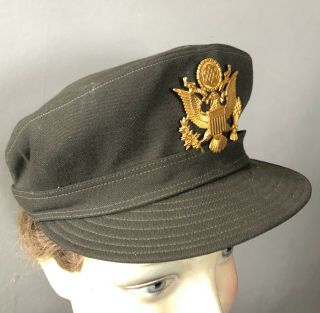 Ww2 Us Army Nurse Cap Od Service Hat Barathea Wool Size 22 - Wac Woman