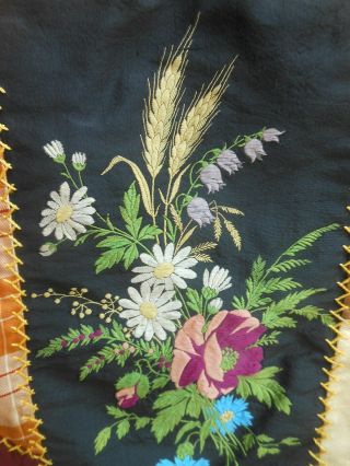 Large Victorian Feather Stitched Crazy Quilt With Applique,  Embroidery etc 2