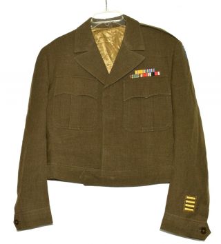 Wwii Us Army Ike Eisenhower Mens Jacket With Patches And Bars Size 44r