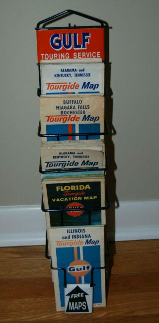23 Different Gulf Gasoline Oil Road Maps With Standing Metal Display Rack