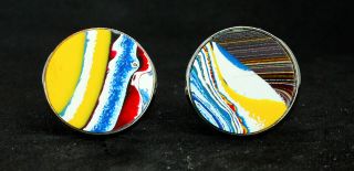 Fordite Cuff Links - Silver Base/18mm Round - Priced Per Pair (18s1 - 016)