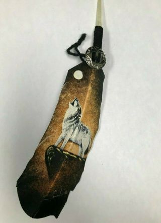 Hand Painted Feather,  Arts & Crafts,  Southwest,  Santa Fe Style,  Wolf