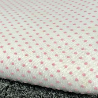 Vintage Mid Century White Pink Flocked Swiss Dot Cotton Fabric 3 Yards X 44 "
