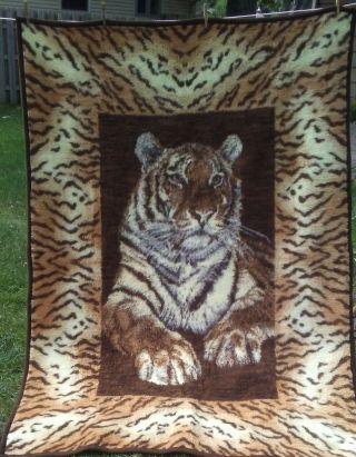 Vintage Ibena Relax Dolan Reversible Tiger Throw Blanket 54 " X 75 " Acrylic