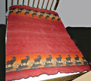 Old Vintage Wool Camp Blanket Moose Design