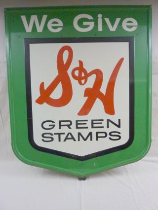 Vintage Large 42” S & H Green Stamps Embossed Shield Sign
