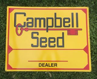 Vtg 1970s Nos Campbell Seed Dealer Embossed Tin Sign 34.  5” Corn Farm Scioto Sign