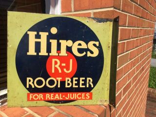 Rare Vintage Hires Root Beer Soda Double Sided Flange Sign Flanged Porcelain R - J