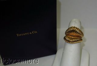 Vintage Tiffany & Co 14k Gold Ribbed Dome Kissing Rings Set 2 Rings