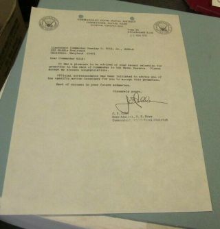 1972 J.  O.  Cobb Us Navy Rear Admiral Signed Autograph Letter Norfolk Virginia