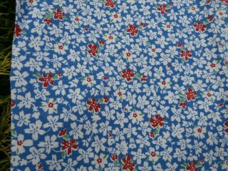 Vtg Full Feedsack Novelty Fabric,  Red/white Floral On Blue,  45 X 36,  Quilting
