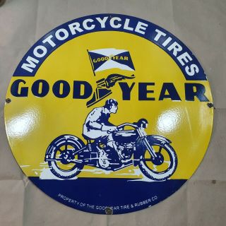 Goodyear Tires 29 Inches Round Vintage Porcelain Sign.