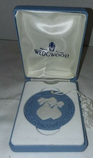 Wedgwood Jasperware Two Bauble Bulbs White On Blue 1999 Christmas Ornament