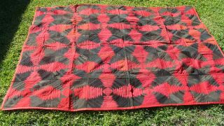 Spectacular Antique Windmill Blades Hand Stitched Log Cabin Quilt,  72 " X 61 "