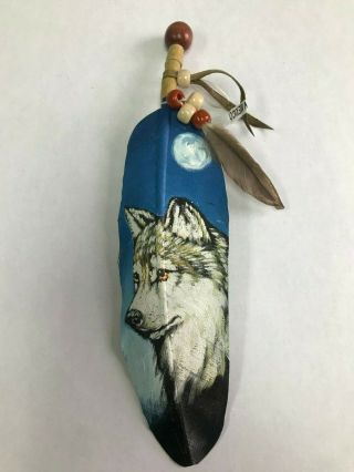 Hand Painted Feather,  Arts & Crafts,  Southwest,  Santa Fe,  Wolf 1
