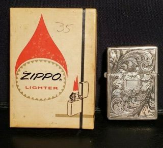 Early Vintage Zippo Cigarette Lighter In Sterling? Silver Ornate Case
