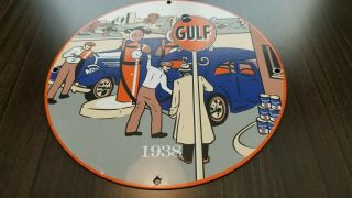 Vintage Gulf Gasoline Porcelain Gas Service Station Attendants Pump Plate Sign