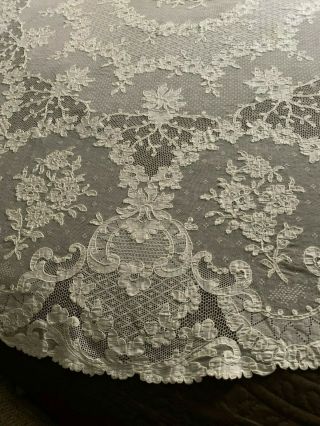 Lovely Vintage Floral French Alencon Lace 60 " Round Tablecloth Bridal Headpiece