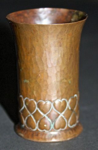 Rare Antique Keswick (ksia) Arts And Crafts Miniature Copper Vase Match Strike