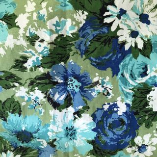Vintage Drapes Pinch Pleated Blue Green Floral Flower Mod 2 Panels 2
