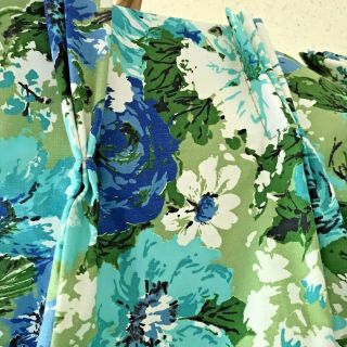 Vintage Drapes Pinch Pleated Blue Green Floral Flower Mod 2 Panels 3