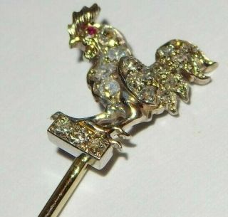 quality french 18ct white gold diamond and ruby set cockeral stickpin 1920s 2
