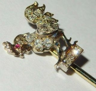 quality french 18ct white gold diamond and ruby set cockeral stickpin 1920s 3