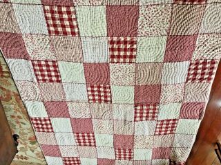 Antique Handmade Quilt All Done In The Old Red And White Cross Stitched Around