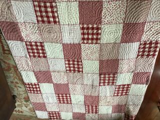 Antique Handmade Quilt All done In The Old Red And White cross stitched around 2
