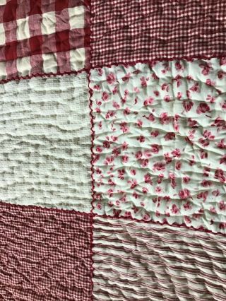 Antique Handmade Quilt All done In The Old Red And White cross stitched around 3
