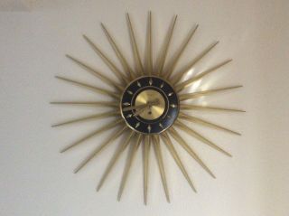 Welby 25” Starburst Sunburst Atomic Mid Century Modern Wall Clock 8 Day Brass
