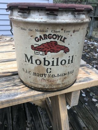 Antique Mobil Oil Gargoyle 25lb C Gear Oil 140 - 160 Tin Oil Can/bucket Gas Oil