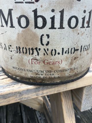 Antique Mobil Oil Gargoyle 25lb C Gear Oil 140 - 160 Tin Oil Can/Bucket GAS OIL 2