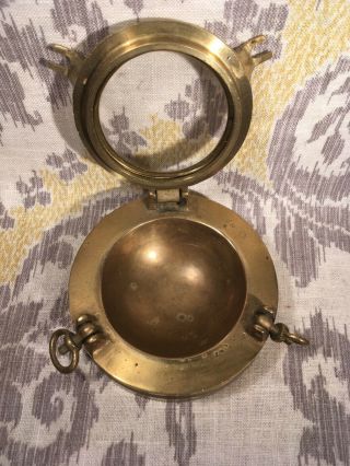 Vintage Solid Brass Nautical Glass Porthole Ashtray Maritime Paperweight