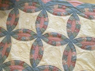 Patchwork Quilt,  Double Wedding Ring,  Floral Calico Prints,  Hand Quilted,  Multi