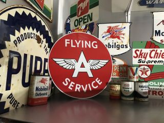 Antique Vintage Old Style Flying A 22” Gas Garage Oil Sign