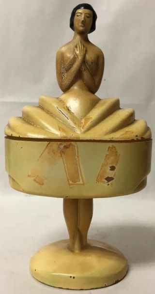 Vintage Art Deco Figural Flapper Girl Covered Glass Box Bowl Dish