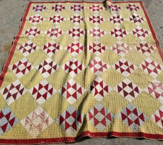 Vtg Old Hand Stitched Quilt 68 X 81 Cutter Some Material Fraying.