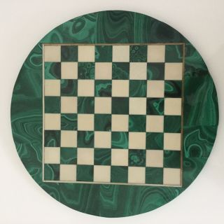 Vintage Hollywood Regency Mid Century Malachite & White Marble Chess Board