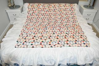 Vintage Handmade Quilt Multi - Color Square Patchwork 57 X 66 With Bed Skirt