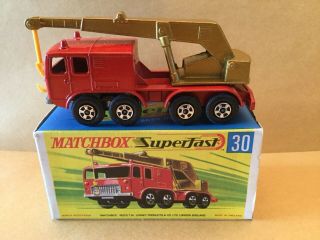 Matchbox Superfast No.  30 8 Wheel Crane Red Body Gold Boom