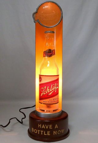 Vintage 1940s Schlitz Lighted Bottle Bullet Display Beer Sign Price Bros Rare