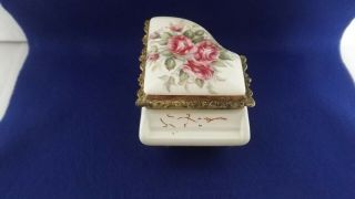 Vintage Piano Music Box For Small Trinkets Porcelain Floral Footed Japan