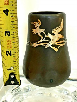 Antique Heintz Arts And Crafts Vase Sterling Silver On Bronze Bird Of Paradise