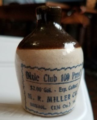Dixie Club Mini Whiskey Jug M R Miller Stoneware Bristol Va Virginia Bottle Tn